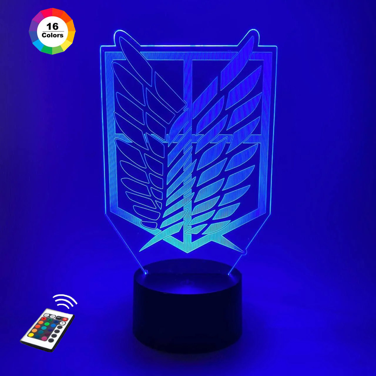 3D нічник "Атака Титанів Герб" (ВОЛІЧНЕ ЗОБРАЖЕННЯ)+ пульт ДК + мережевий адаптер + батарейки (3ААА), фото 1