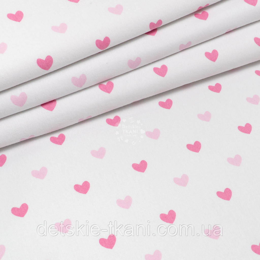 Клапоть фланелі "Однакові сердечка" рожеві на білому, розмір 35*120 см, фото 1