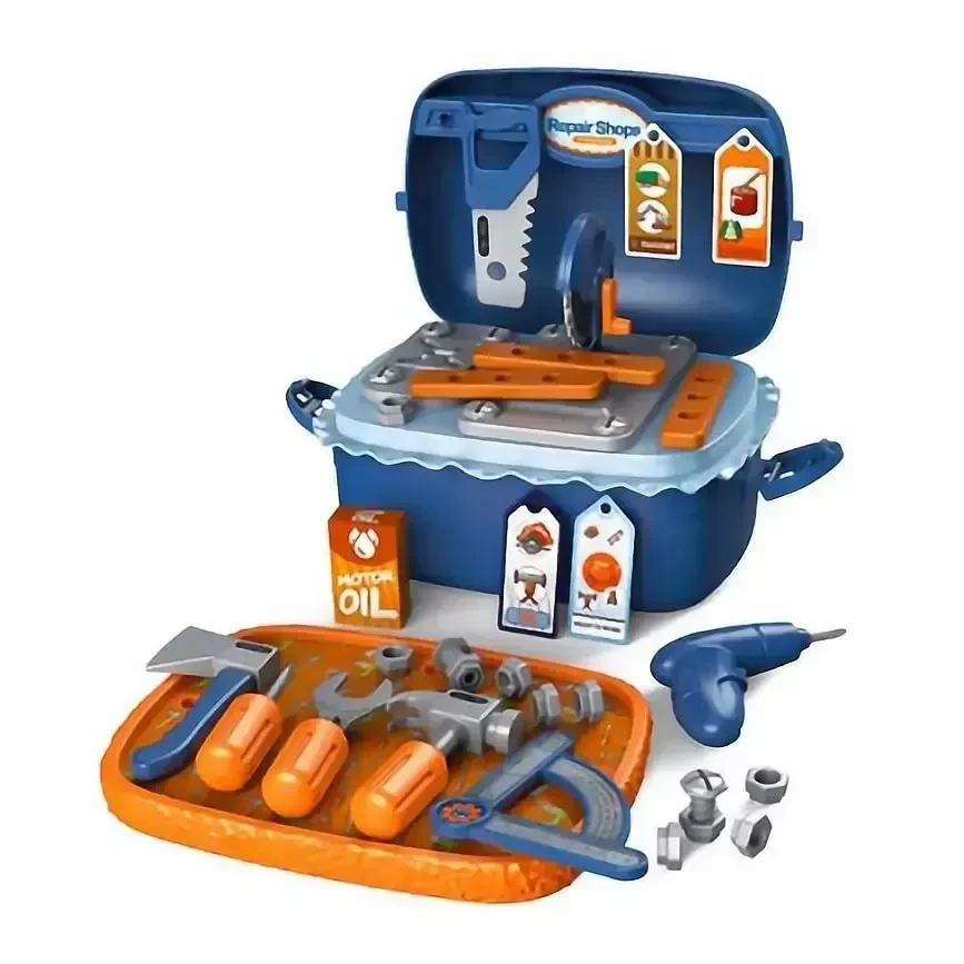 Дитячий ігровий стіл з інструментами Bambi UFO 25747, 52 предмети, верстак з дрилем та пилкою для розвитку моторики, фото 1