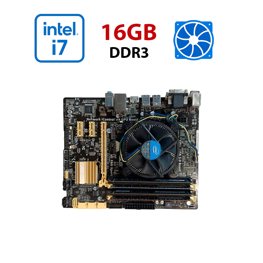Комплект: Материнська плата Asus B85M-G / LGA1150 / Intel Core i7-4770K (4 (8) ядра по 3.5 - 3.9 GHz) / 16 GB DDR3 / Intel HD