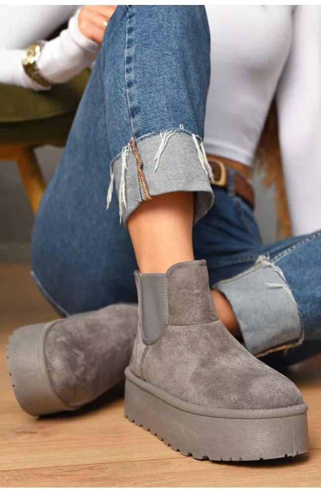 Угги женские ЧЕЛСИ на высокой подашве без застежек серые полуботинки полусапожки утеплены зимние