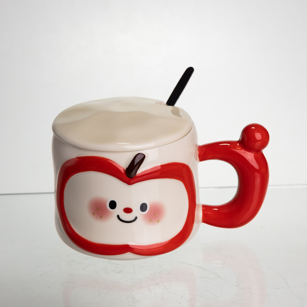 Чашка порцелянова 400 (мл) з кришкою та ложкою, оригінальна кружка на подарунок чашка для дітей Червоний FM-25B, фото 1