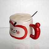 Чашка порцелянова 400 (мл) з кришкою та ложкою, оригінальна кружка на подарунок чашка для дітей Червоний FM-25B, фото 4
