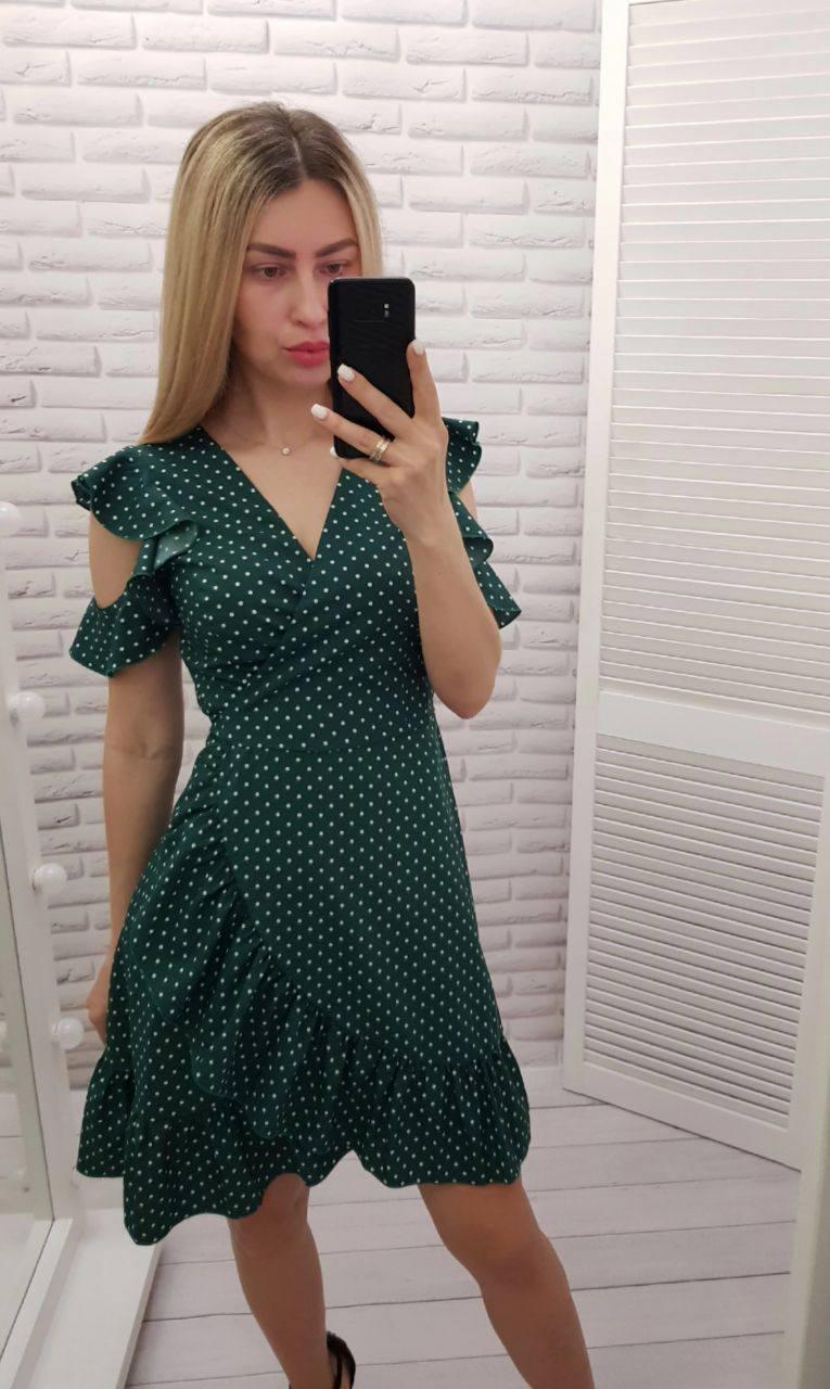 Сукня на запах із рюшами, арт. 484, пляшка в білий горох