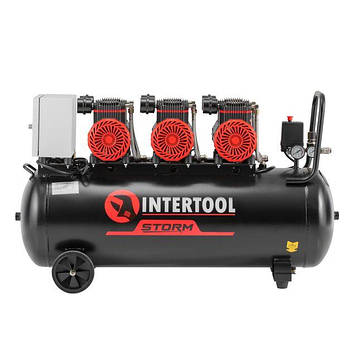 Компресор 100 л, 3х1.5 кВт, 220 В, 8 атм, 750 л/хв, 2800 об/хв, безмасляний, 6 циліндрів INTERTOOL PT-0041