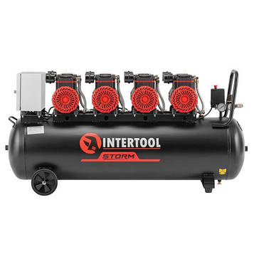 Компресор 100 л, 4х1.5 кВт, 220 В, 8 атм, 1000 л/хв, 2800 об/хв, безмасляний, 8 циліндрів INTERTOOL PT-0042