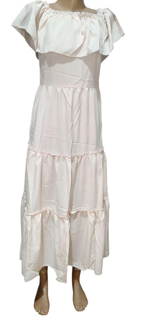 Скня міді з воланом на плечах, арт. 101, персикова смужка