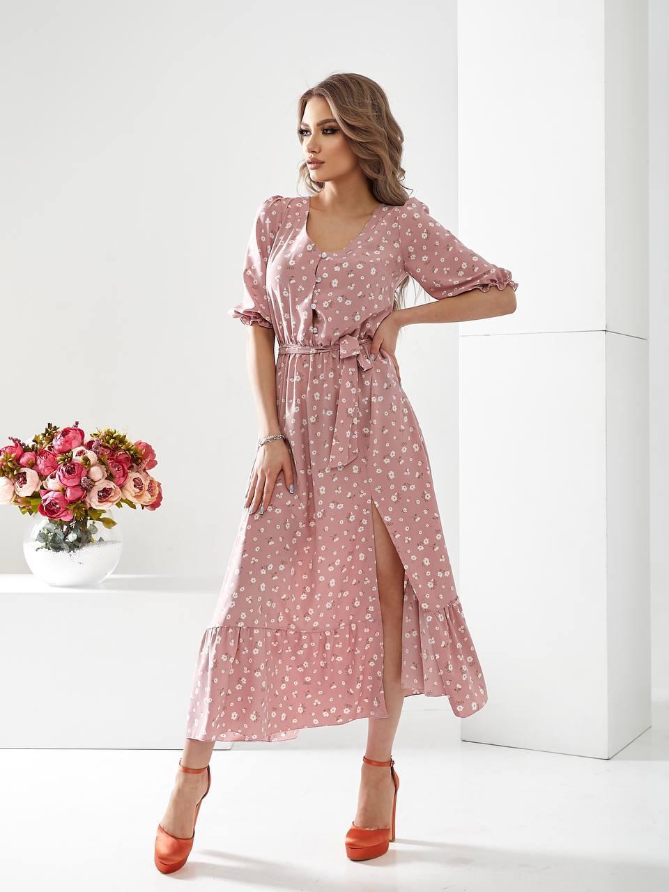 Сукня арт.483 пудра в мілку квітку