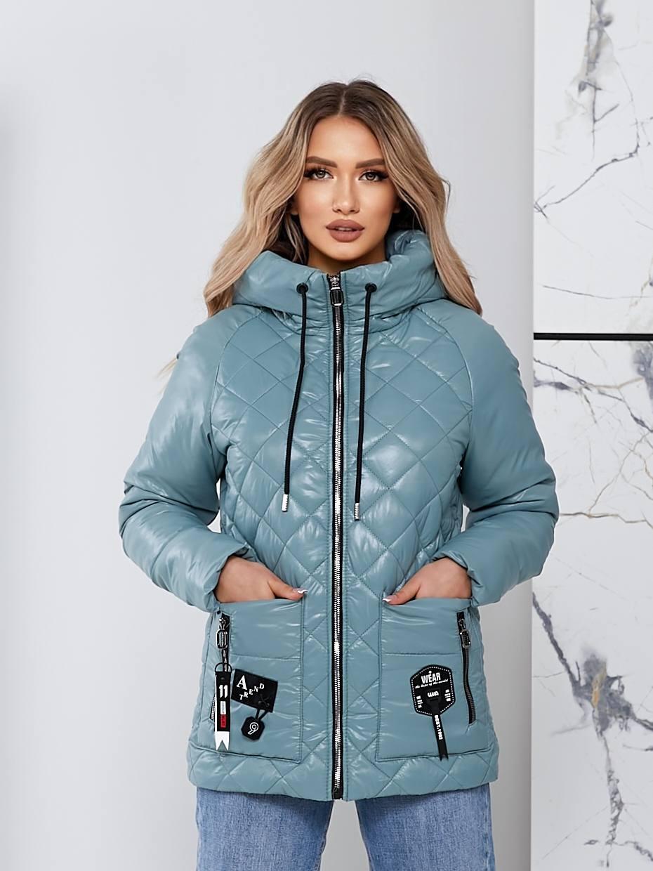 Жіноча стьобана куртка з блиском, арт.504, світло зелений