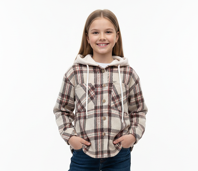 Сорочка дитяча для дівчат у клітинку, коричнева (р. 116–134)