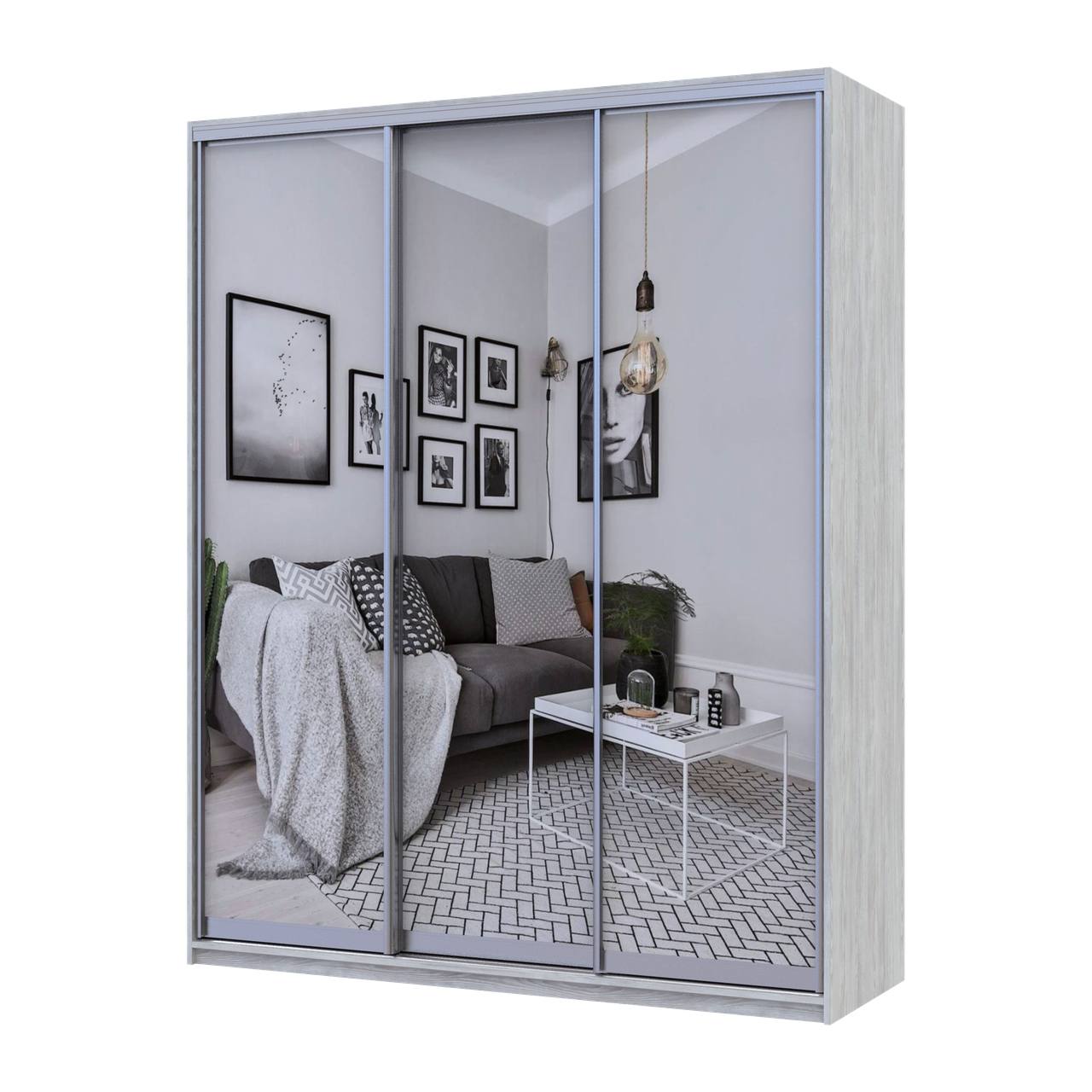 Шафа купе Doros Сіті Лайт Сосна Натті 3 Дзеркала 225х60х225 (80736532), фото 1