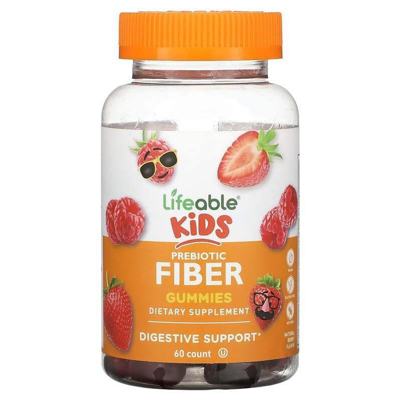 Клітковина для дітей Lifeable Kids Prebiotic Fiber Gummies смак ягід 60 мармеладок, фото 1