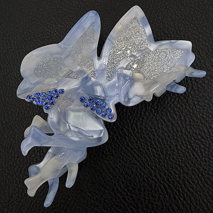 Краб для волоc акрил глянцевый в форме феи с крыльями голубого цвета с блёсточками и стразами размер 11х5 см, фото 1
