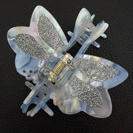 Краб для волоc акрил глянцевый в форме феи с крыльями голубого цвета с блёсточками и стразами размер 11х5 см, фото 2