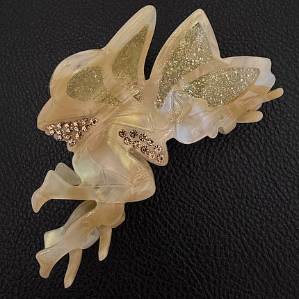 Краб для волоc акрил глянцевый в форме феи с крыльями карамельного цвета с блёсточками и стразами размер 11х5 см, фото 1