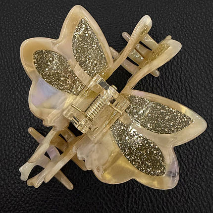Краб для волоc акрил глянцевый в форме феи с крыльями карамельного цвета с блёсточками и стразами размер 11х5 см, фото 2