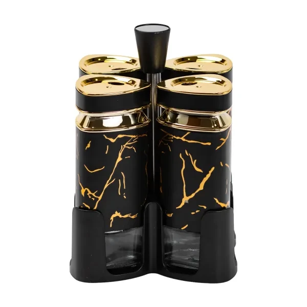 Набір для спецій на підставці 4 баночки чорний мрамор НР-1354, фото 1