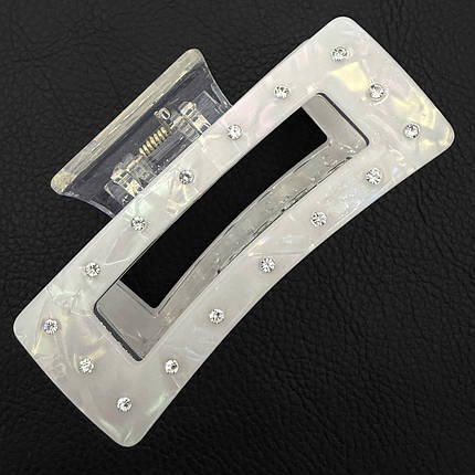 Краб для волоc французский пластик прямоугольной формы голубого цвета с перламутром и стразами размер 8.5х4 см, фото 1