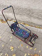 Дитячі санки "Трансформер" якісні, складані з ручкою-штовхачем "Мікі Маус" бордові