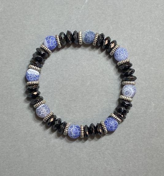 Браслет морозний Агат кулька 8мм+- Гематит гранований рондель 8х3мм+- з вставками L- 18см стрейч, фото 1