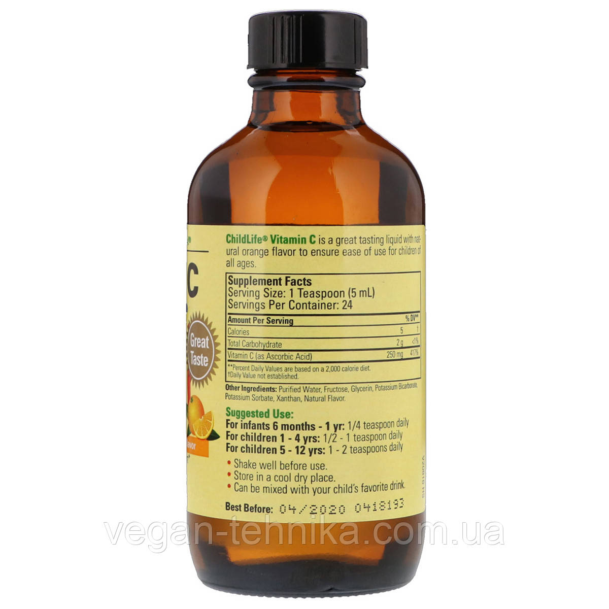 Рідкий Вітамін С для Дітей, Смак Апельсину, Liquid Vitamin C, ChildLife, 118,5 мл, фото 1