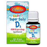 Вітамін D3 для Малюків у Краплях, 400 МО, Baby's Super Daily D3, Carlson, 10,3 мл