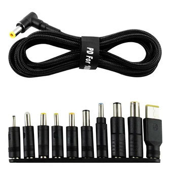 Кабель Type-C to DC PD100W 5.5х2.1 мм+10 Перехідників 1.8m (Чорний)