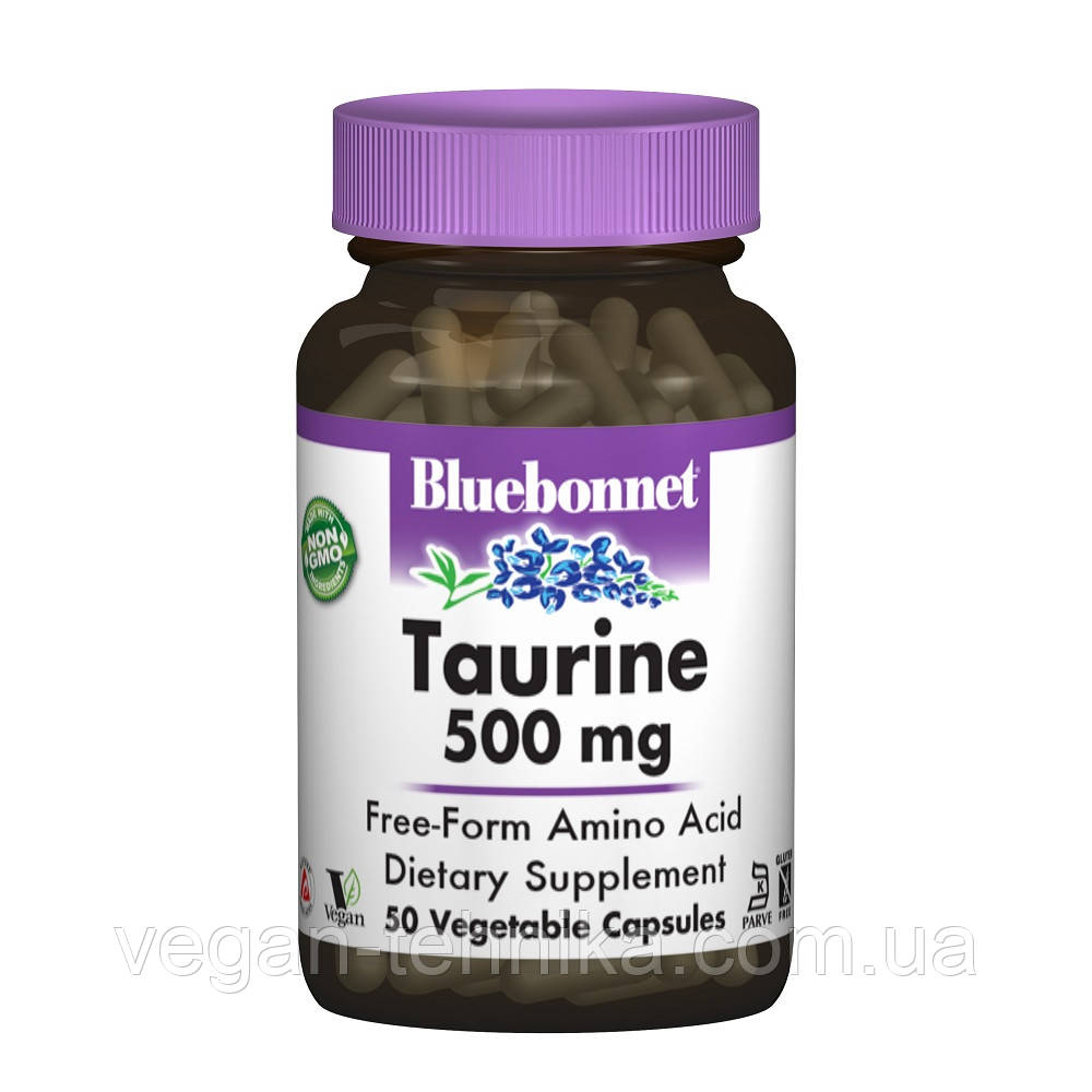 Таурін 500 мг, Bluebonnet Nutrition, 50 гелевих капсул, фото 1