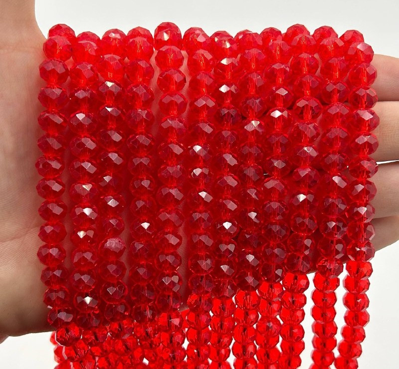 Намистини рондель / 8*6 мм / Кількість: 60-65 шт / Прозорий / Темно-Червоний, фото 1