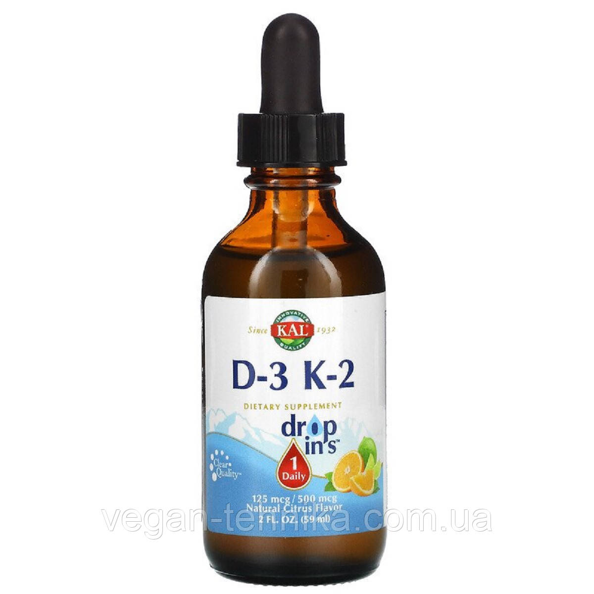 Вітамін D3+K2, Vitamin D3 K2 Drop, KAL, цитрусовий смак, 59 мл., фото 1