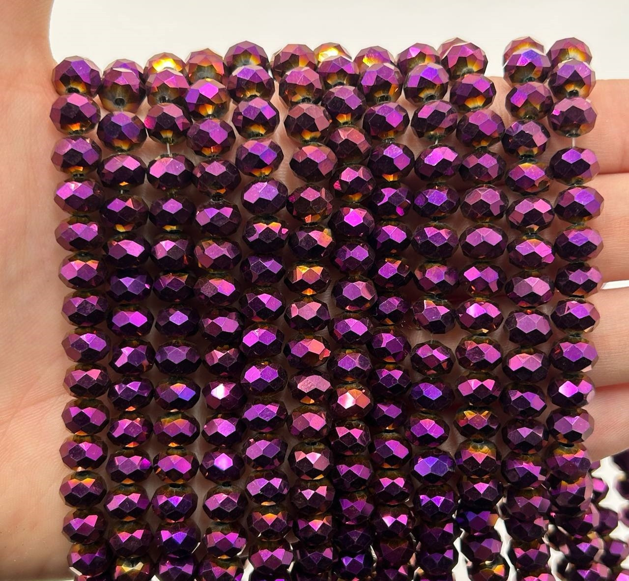 Намистини рондель / 8*6 мм / Кількість: 60-65 шт / Непрозорий / Гальваніка / Фіолетовий №5, фото 1