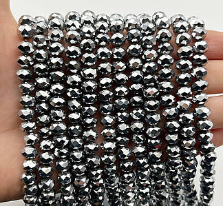 Намистини рондель / 8*6 мм / Кількість: 60-65 шт / Непрозорий / Гальваніка / Срібний №4