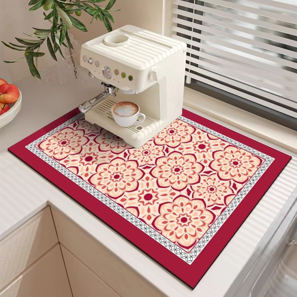 Килимок кухонний на стільницю для кавомашини і побутових приладів, гумовий, вологопоглинаючий, червоний з бежевим, фото 1