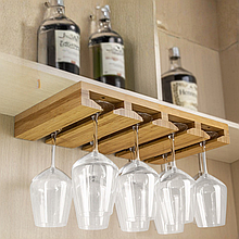 Бамбукова підвісна полиця для келихів, органайзер підвісний для бару і кухні з бамбука для келихів 12 шт на ніжці