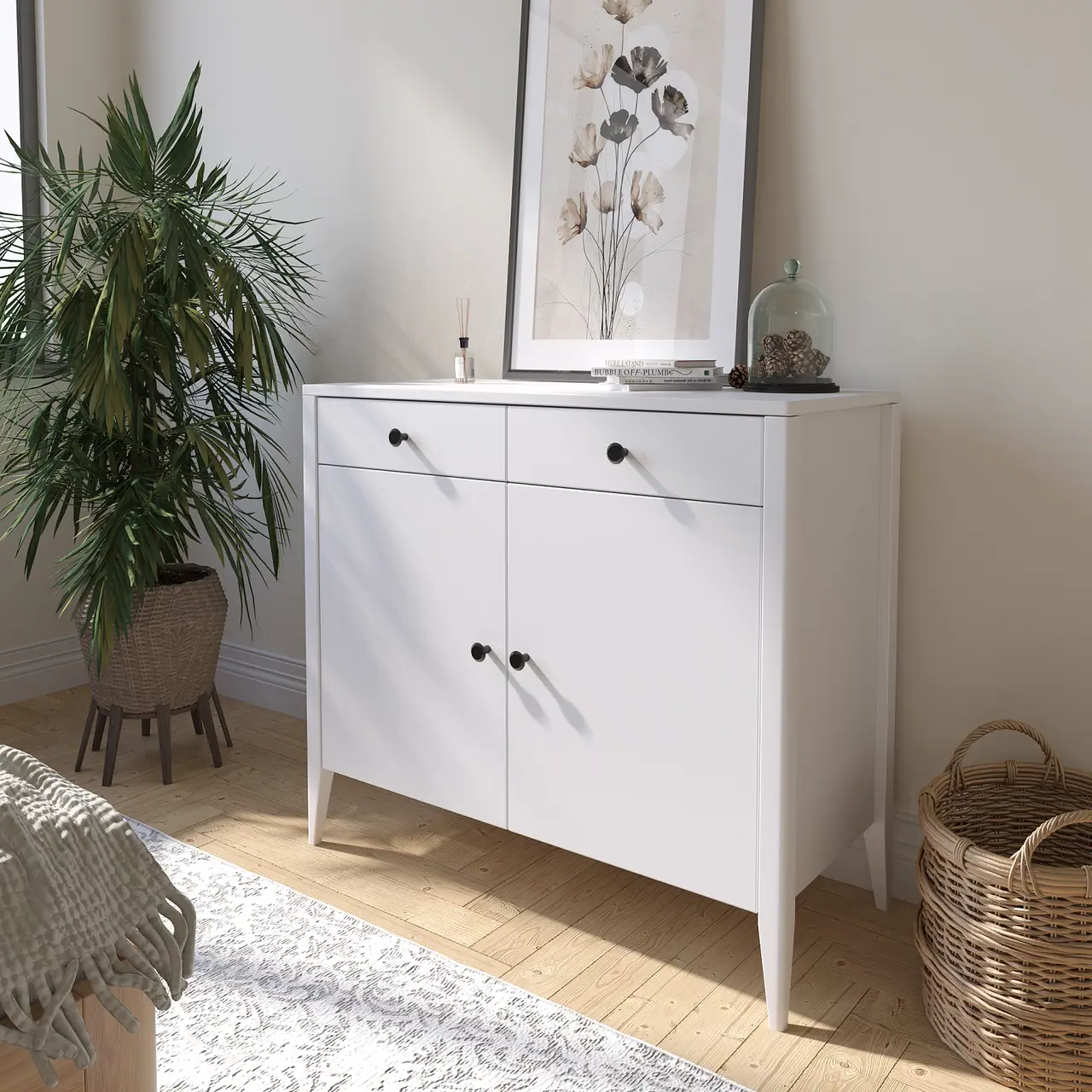 Комод з натурального дерева "Хюгге" на 2 ящика та 2 дверки, фото 1