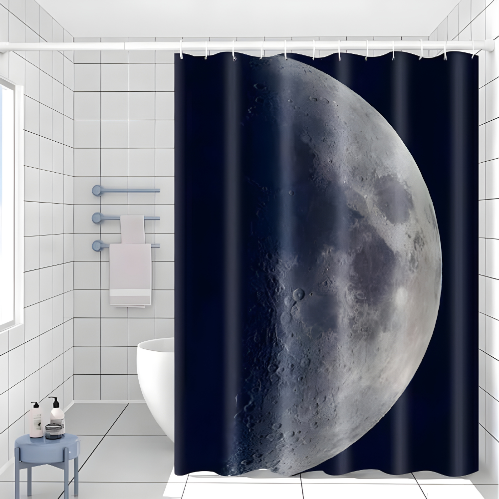 Шторка для ванної та душу 180x180 см водостійка, шторка для ванної кімнати з кільцями і гачками, принт місяць, фото 1