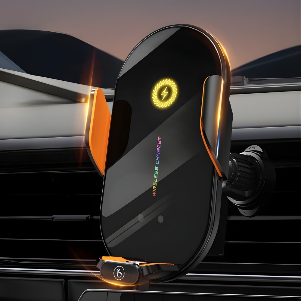 Тримач для телефону, автомобільний з бездротовою зарядкою 15W з функцією автоматичного відкриття і закриття, чорний, фото 1