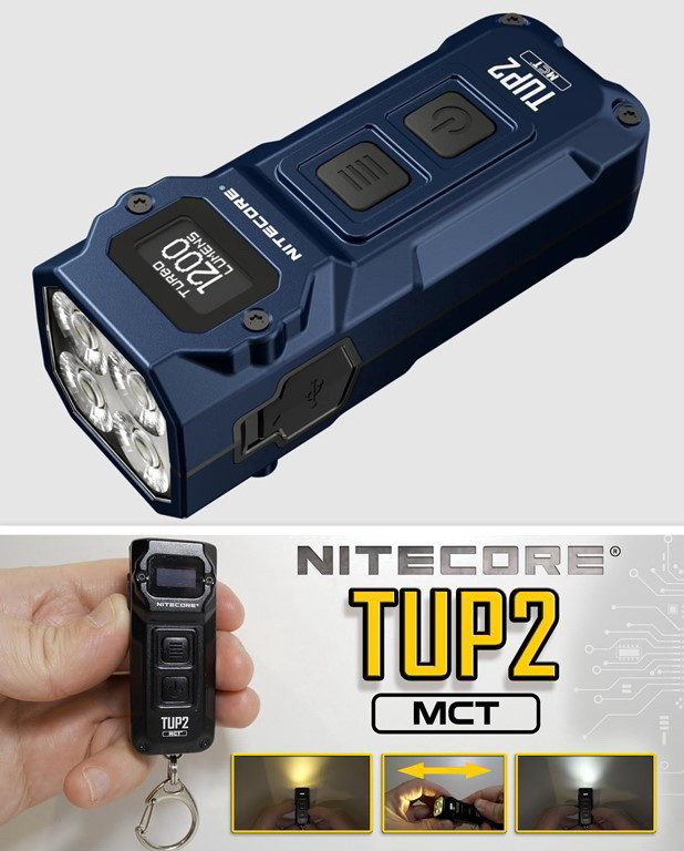 Міні ліхтарик Nitecore TUP2 MCT з OLED-дисплеєм і кліпсою (1200LM, 1300mAh, USB-C, ATR, IP54), Синій, фото 1