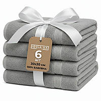 Набір рушників 6 шт 30х30 см махрові пл 550 натуральна бавовна, серветка, рушник сірий