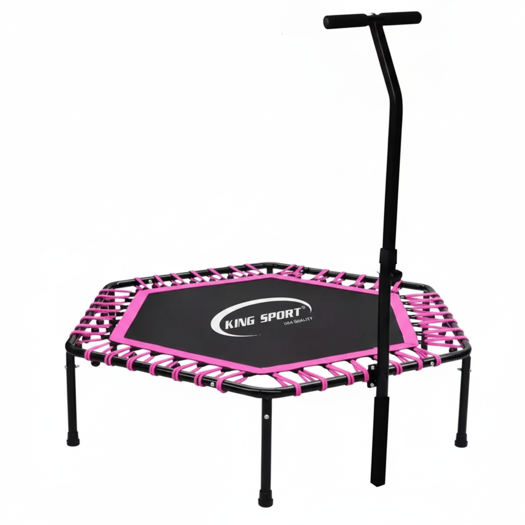 Фітнес-батут King Sport Pink 130 см з ручкою, посилена сталева рама, 42 амортизатори (Jumping Fitness)