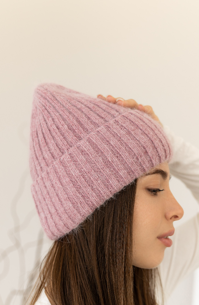Тепла жіноча шапка "Ангора Лілі" з флісовою підкладкою Рожевий