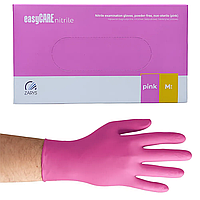 Рукавички | Нітрилові | Рожеві | розмір М | easyCARE ZARYS Pink — одноразові неопудрені для салонів краси 100 шт.