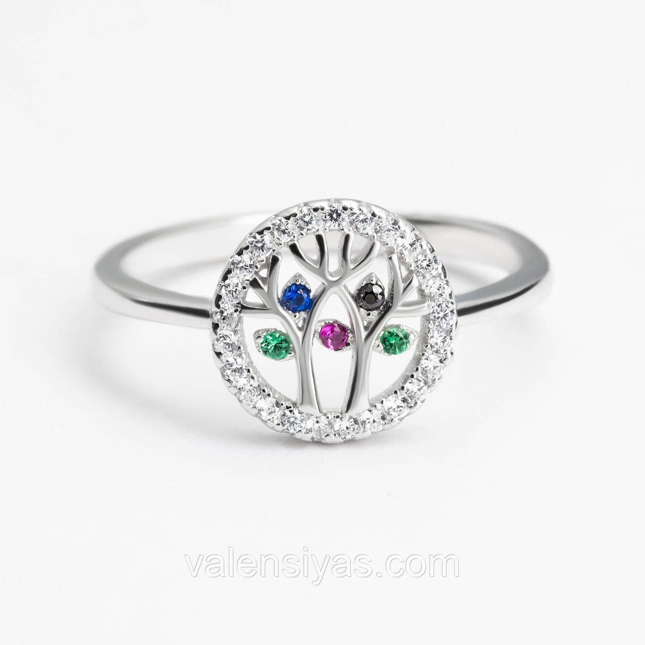 Срібна каблучка Дерево життя з різнокольоровими фіанітами, Розмір 16,0, Вага: 1.7 г