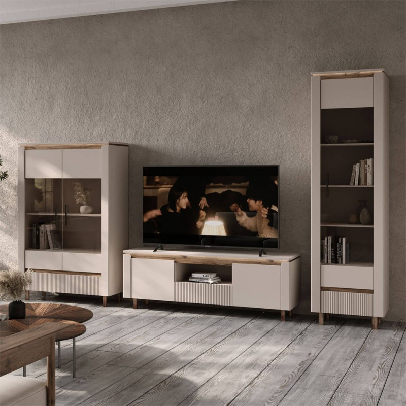 Вітальня стінка у вітальню з ДСП Елегант з підсвічуванням BRW Кашемір/Дуб ліворно, фото 1