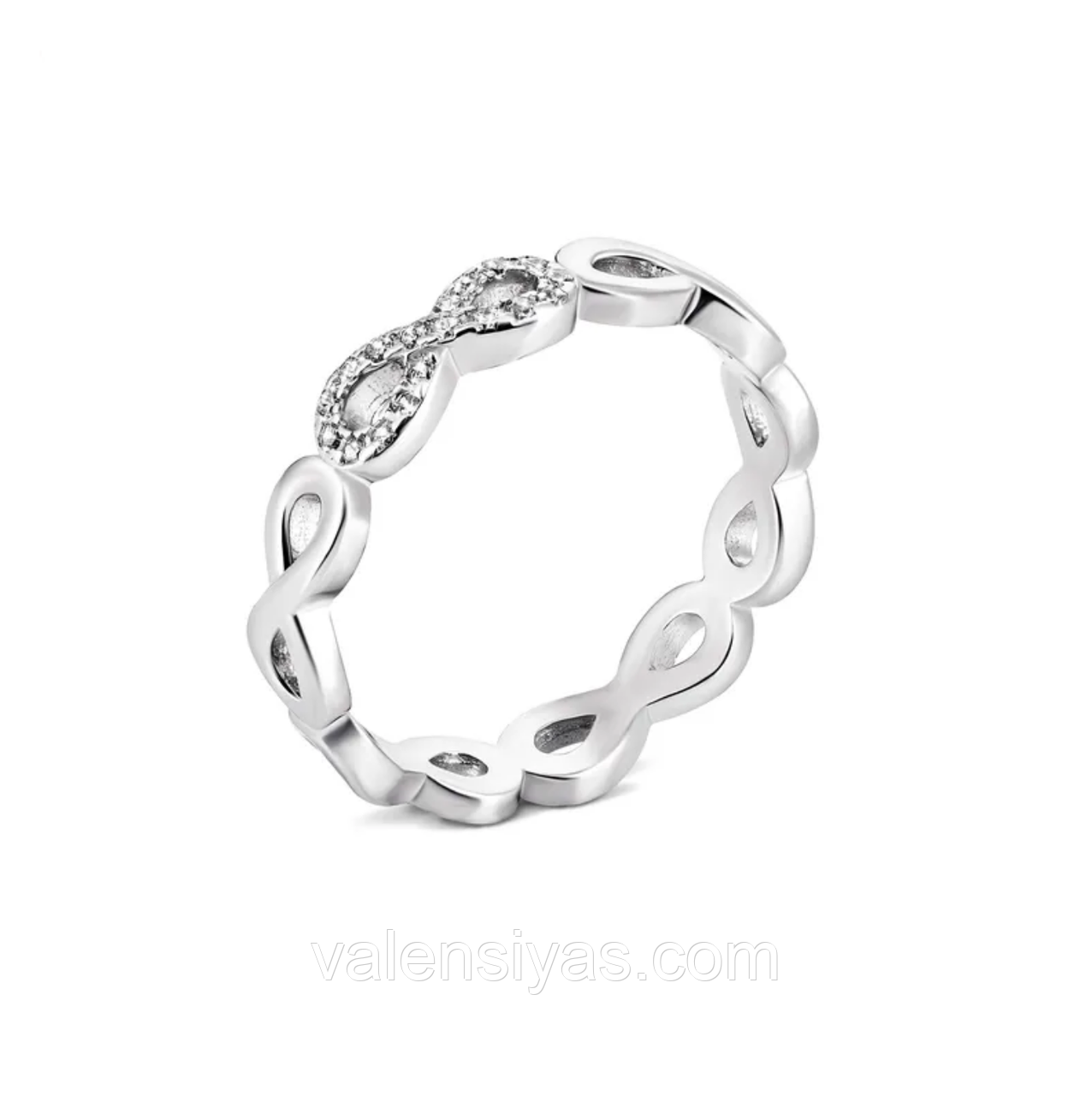 Срібна каблучка родована нескінченність з фіанітами, Розмір 16,0, Вага: 2.0 г