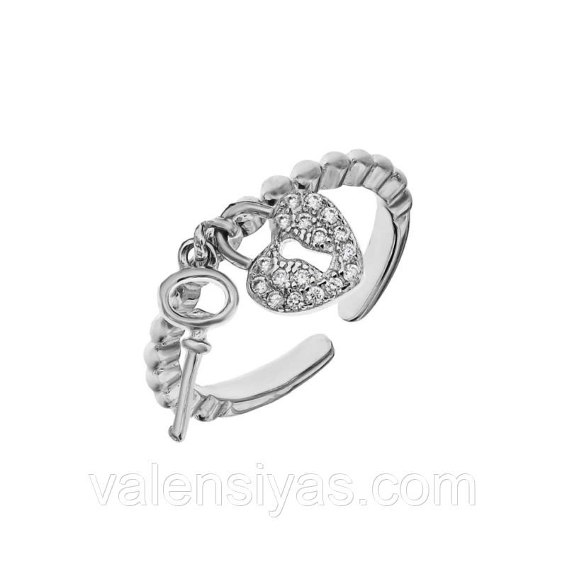 Срібна каблучка з підвісками Ключ до серця, Розмір 17,5, Вага: 1.9 г