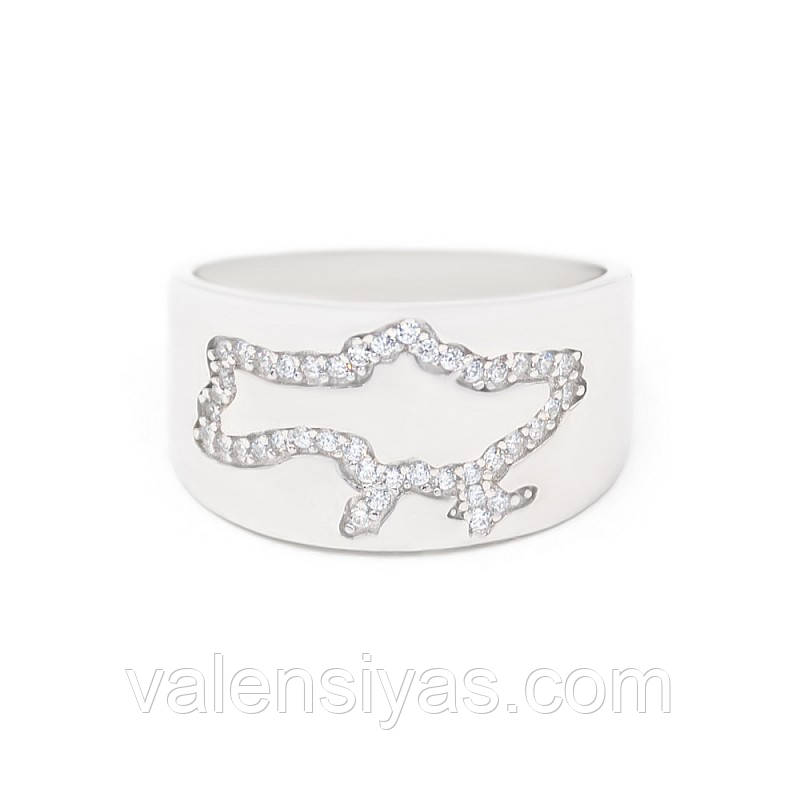 Срібна каблучка широка Україна в фіанітах, Розмір 17,0, Вага: 5.3 г