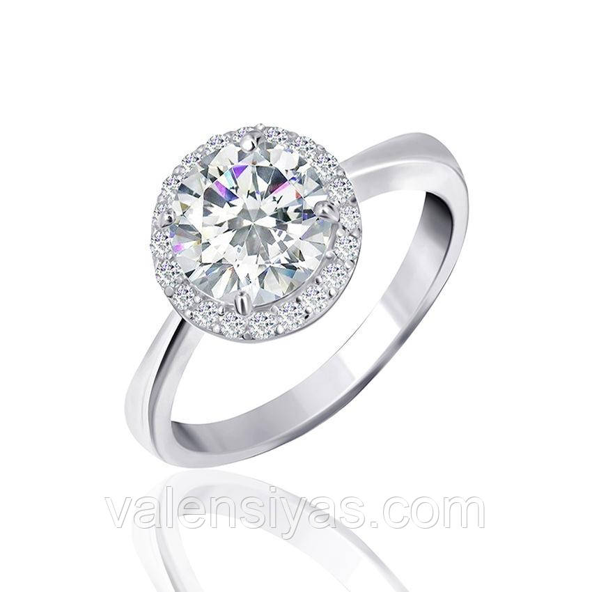 Срібна каблучка родована з великим фіанітом, Розмір 15,5, Вага: 2.6 г