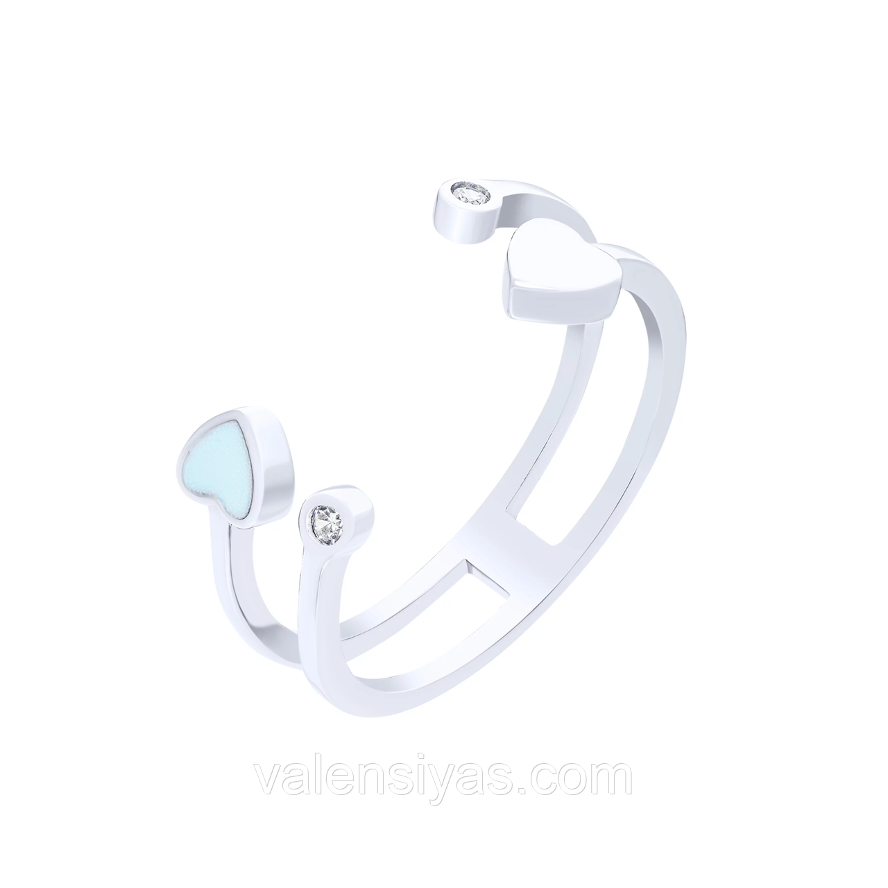 Срібна каблучка з маленькими фіанітами та емаллю, Розмір Без розміру, Вага: 1.8 г