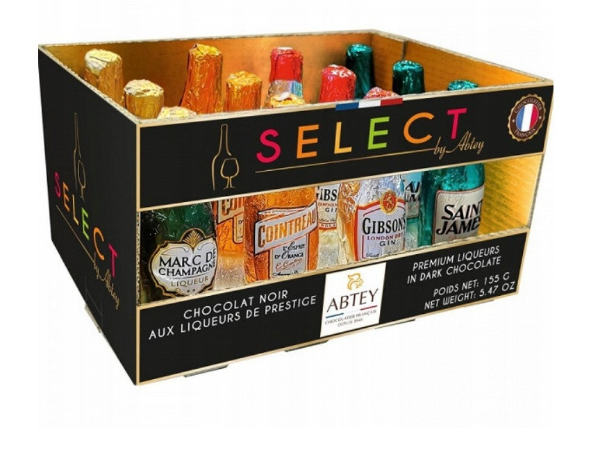 Цукерки Лікерні Пляшечки 12 штук Select Premium Liqueurs in Dark Chocolate Abtey 155 г Франція, фото 1